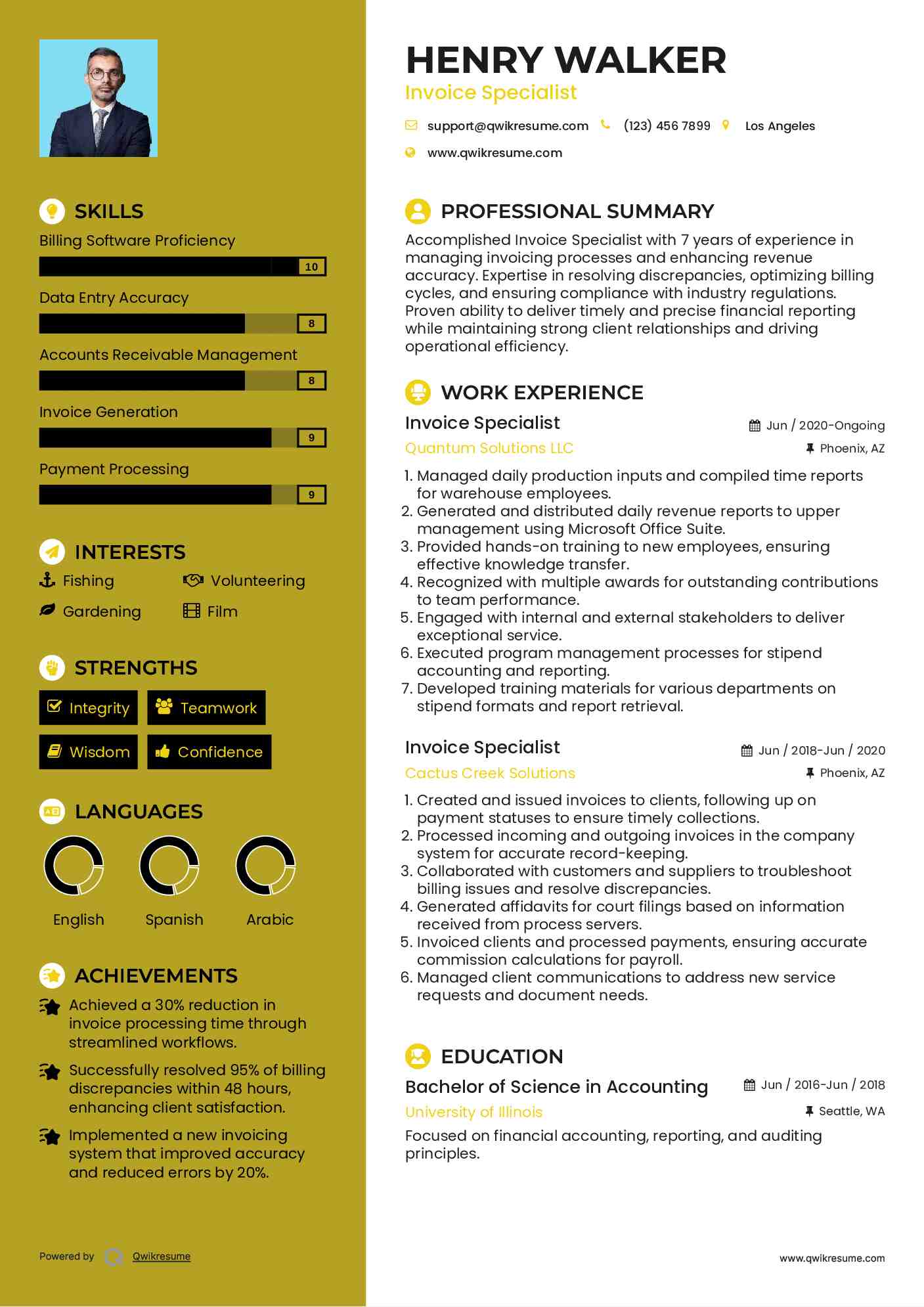 Invoice Specialist Resume Format