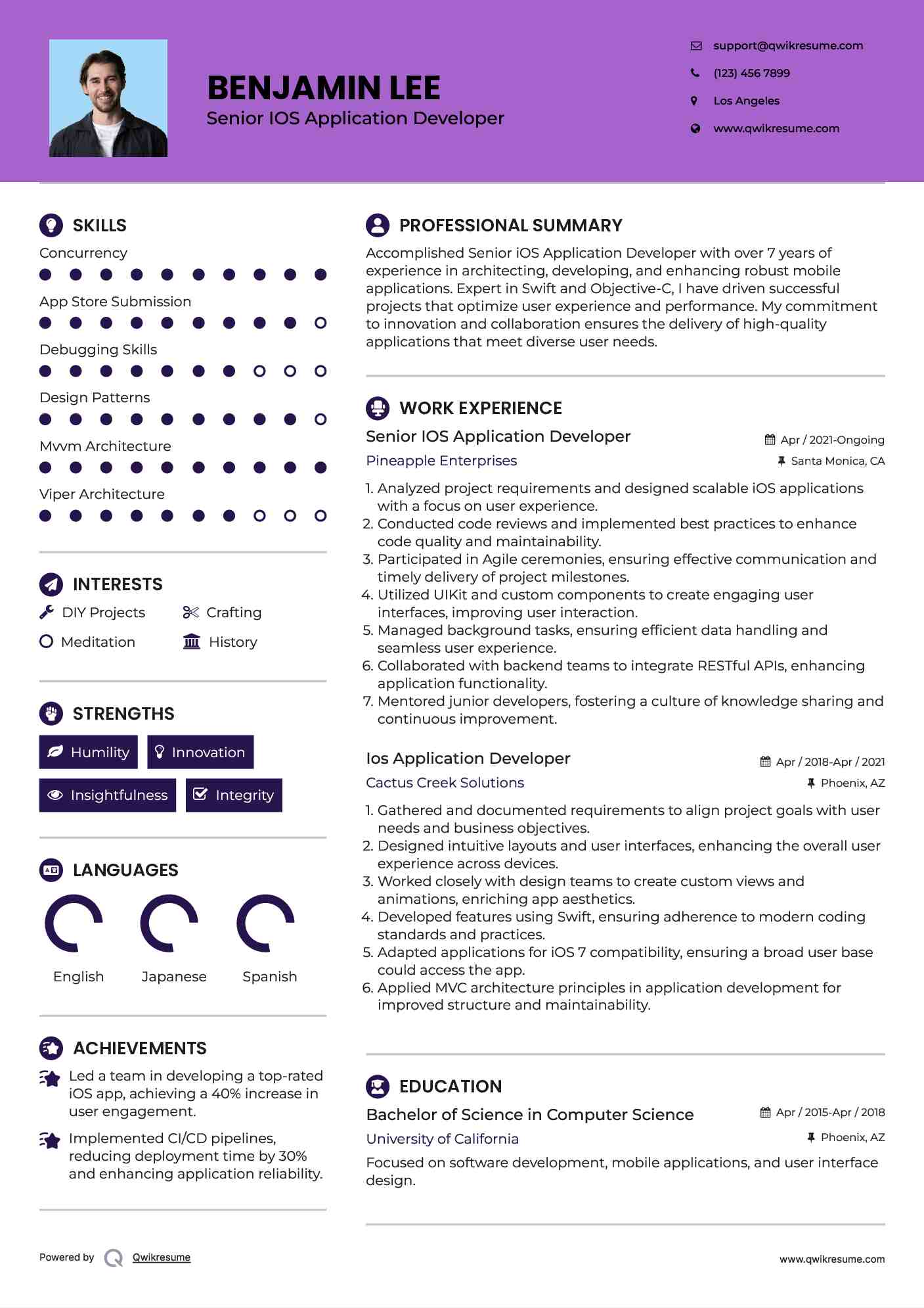 Senior IOS Application Developer Resume Example