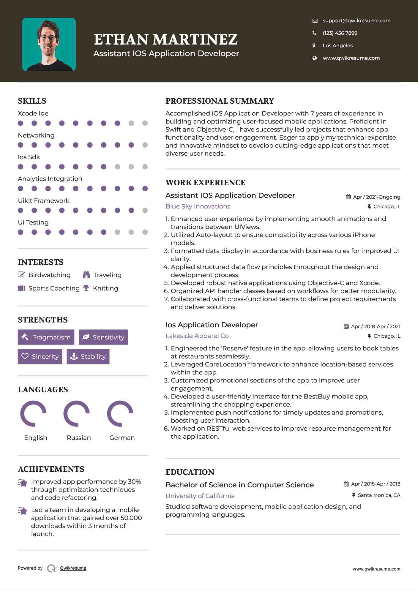 Assistant IOS Application Developer Resume Example