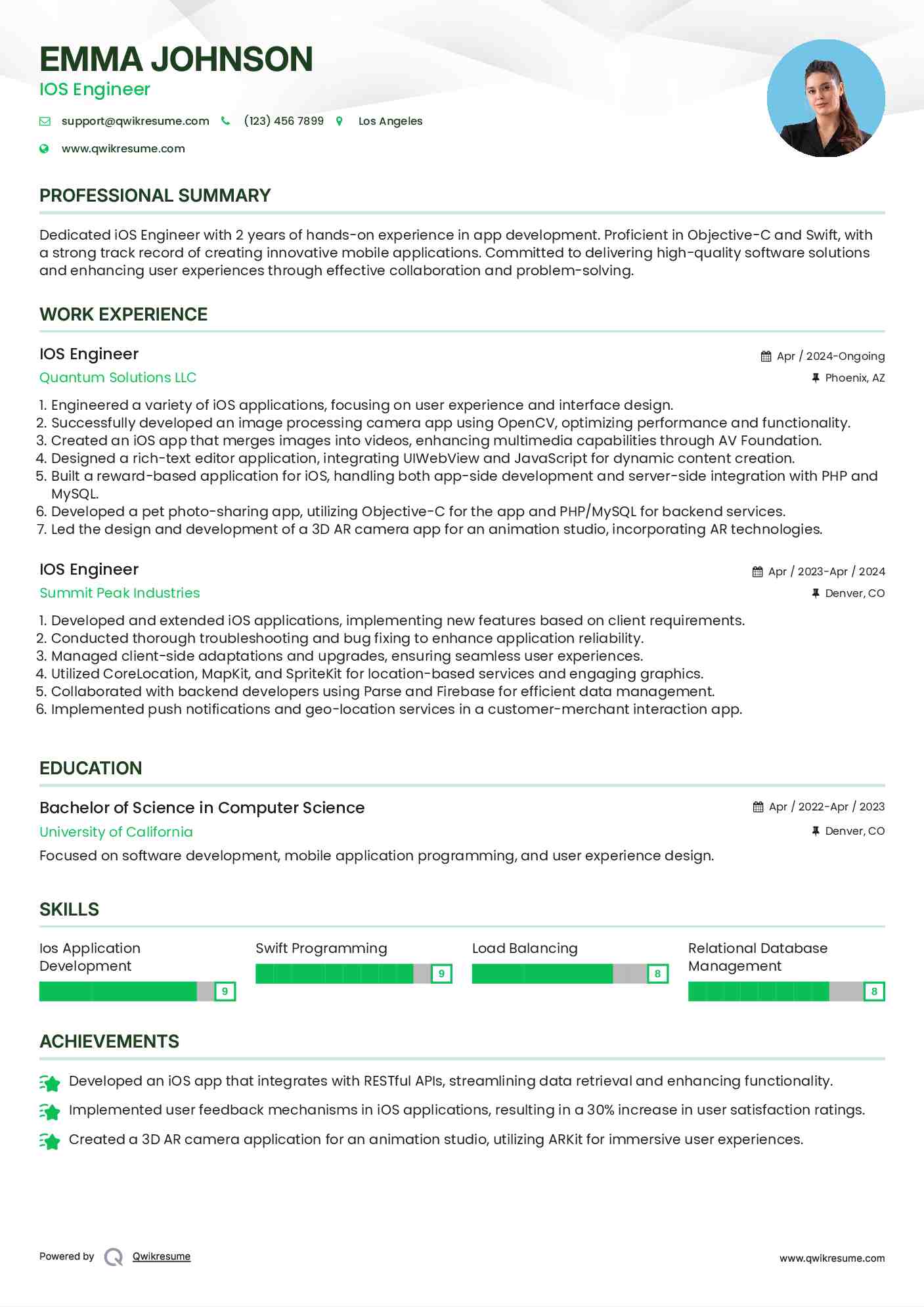 IOS Engineer Resume Template