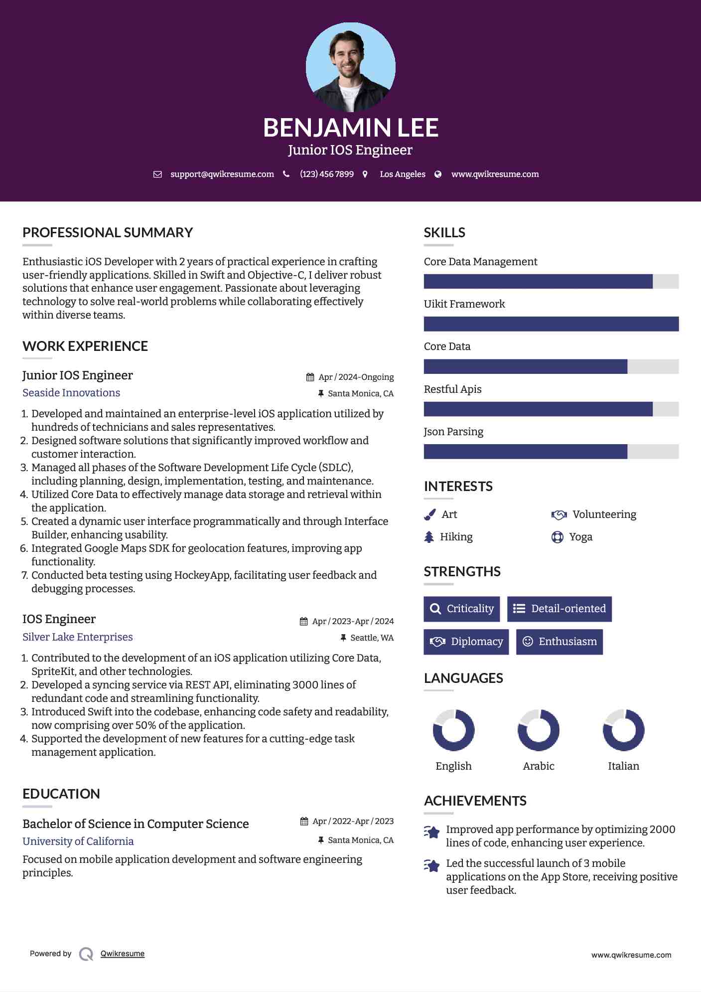 Junior IOS Engineer Resume Template