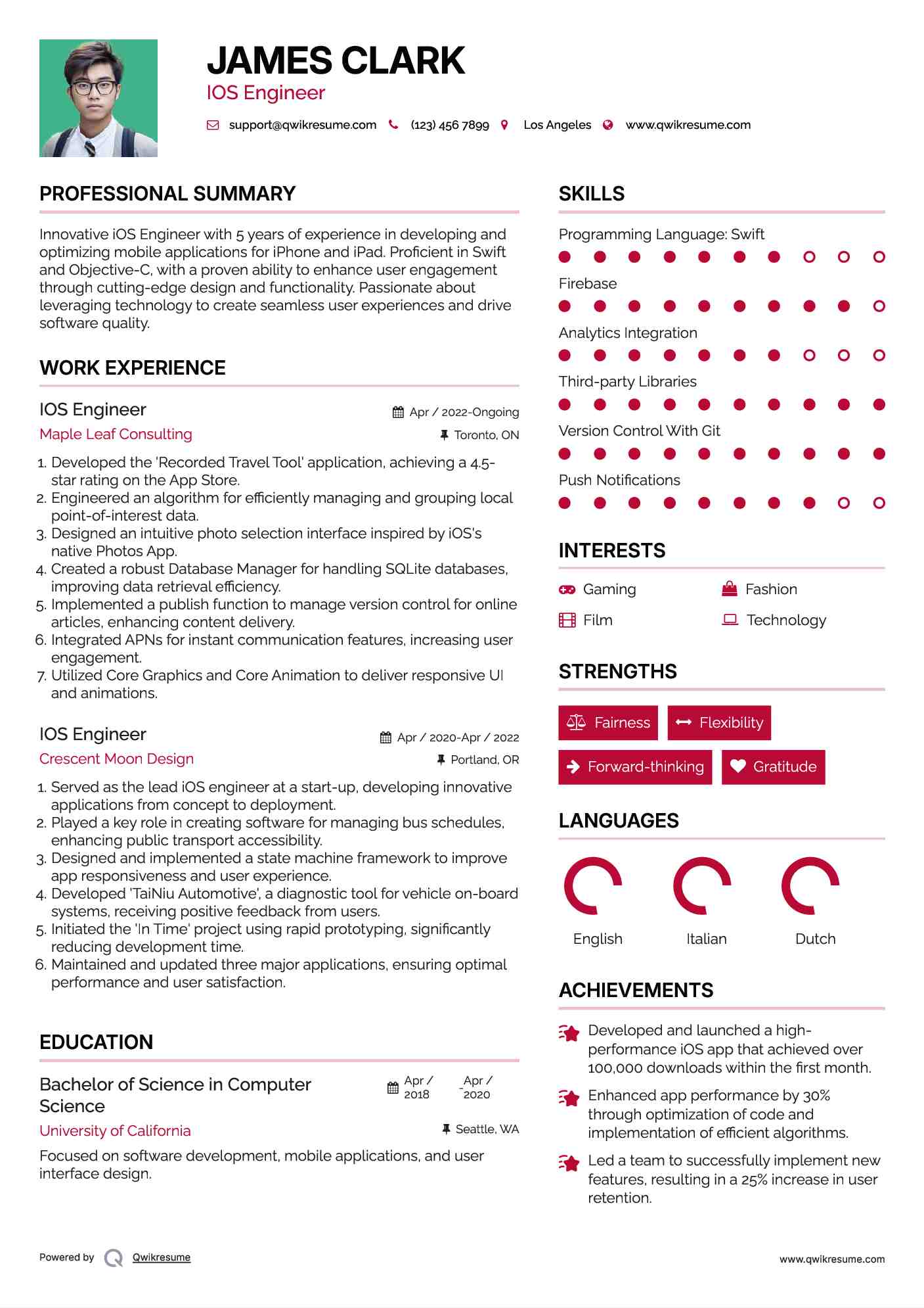 IOS Engineer Resume Example