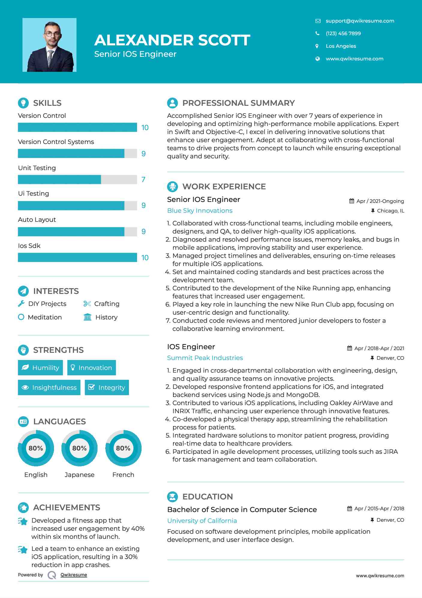 Senior IOS Engineer Resume Template