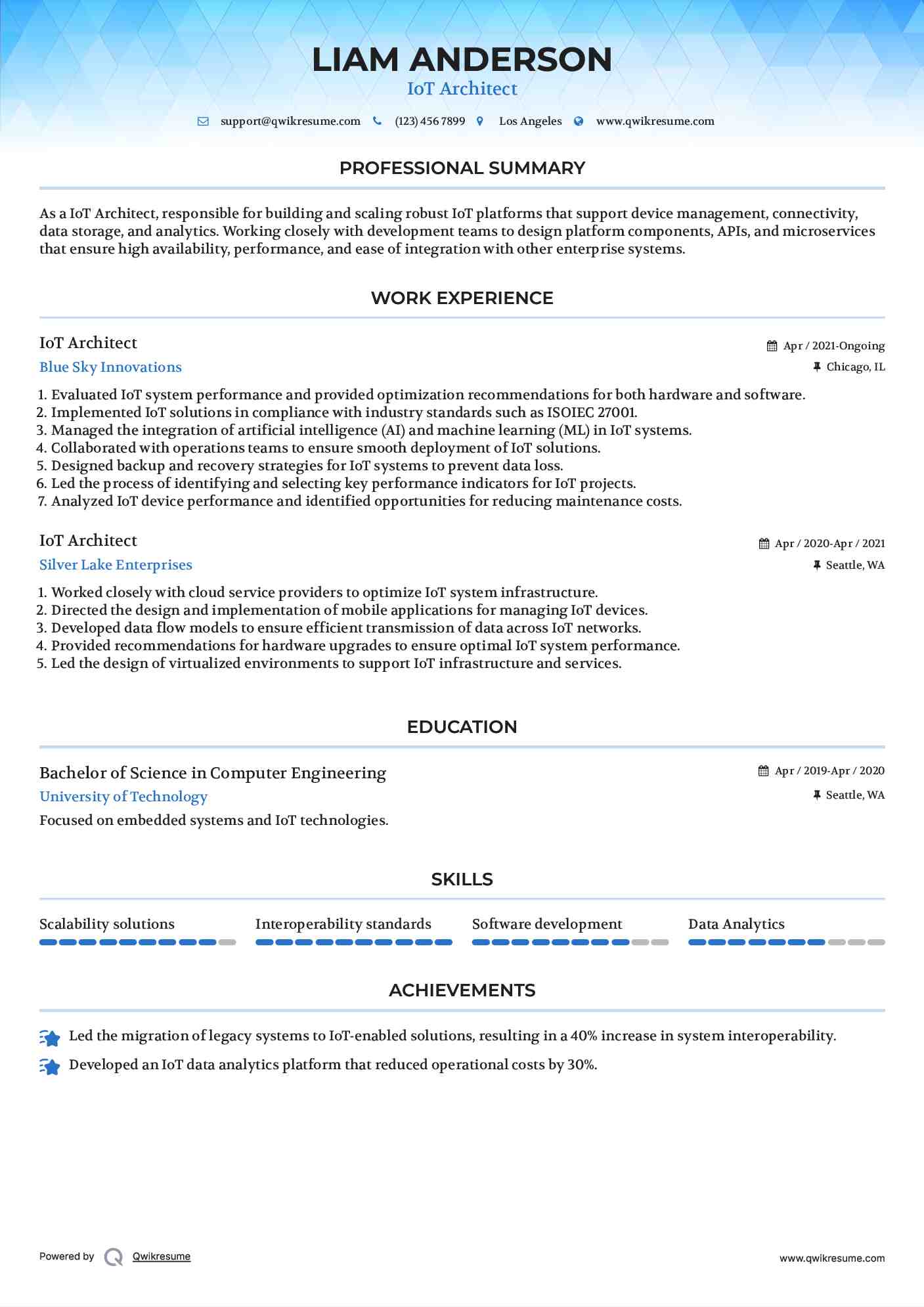 IoT Architect Resume Format