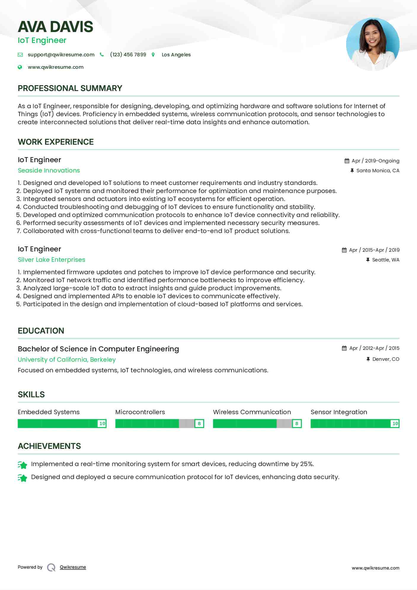 IoT Engineer Resume Example