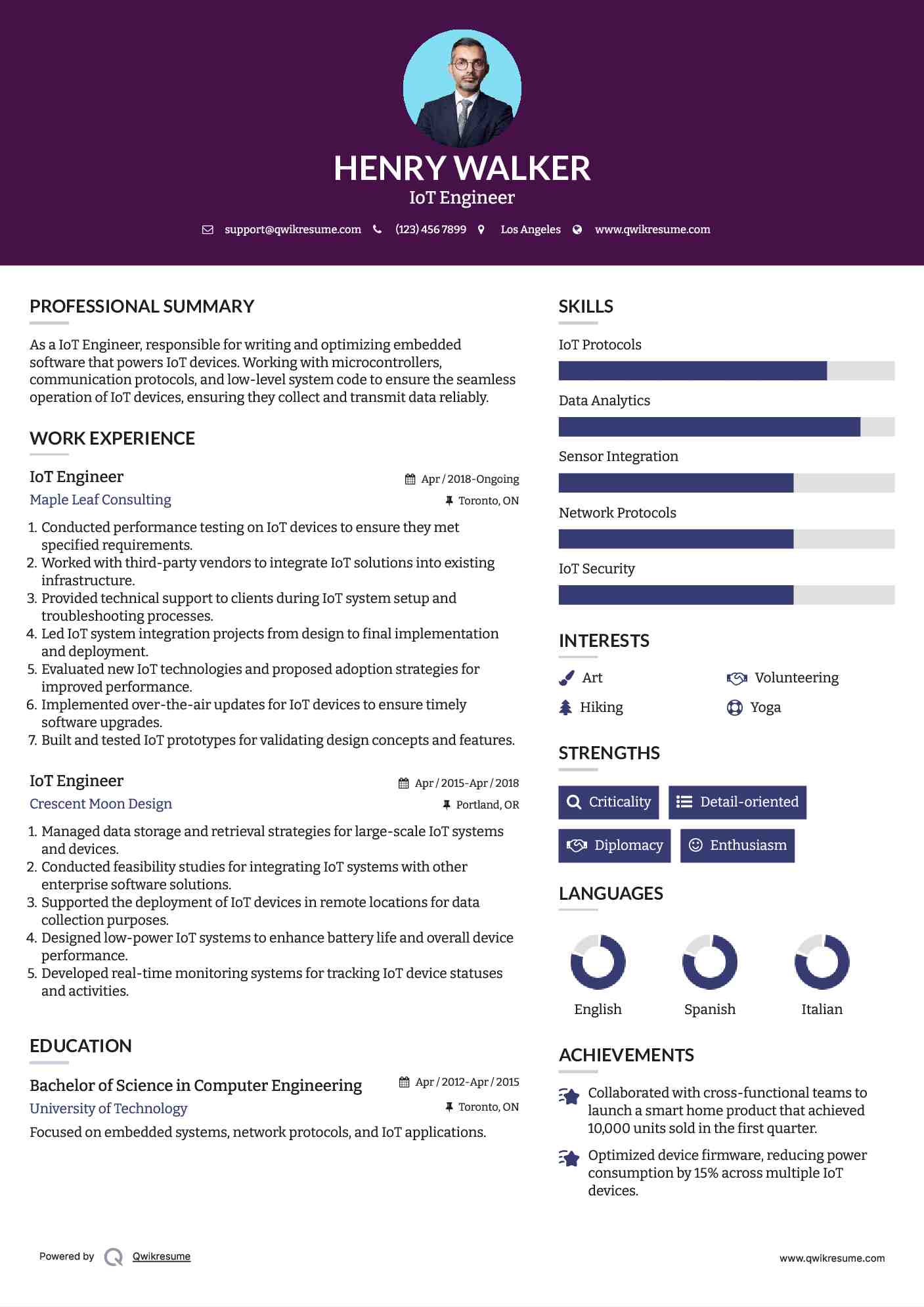 IoT Engineer Resume Format