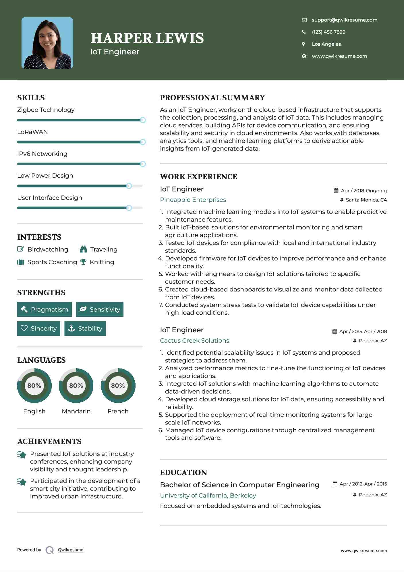 IoT Engineer Resume Example