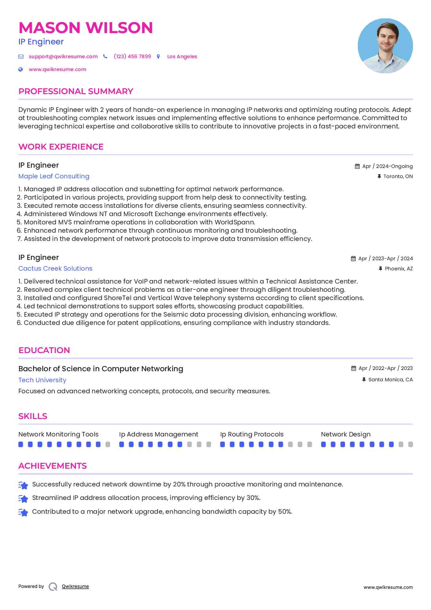 IP Engineer Resume Example