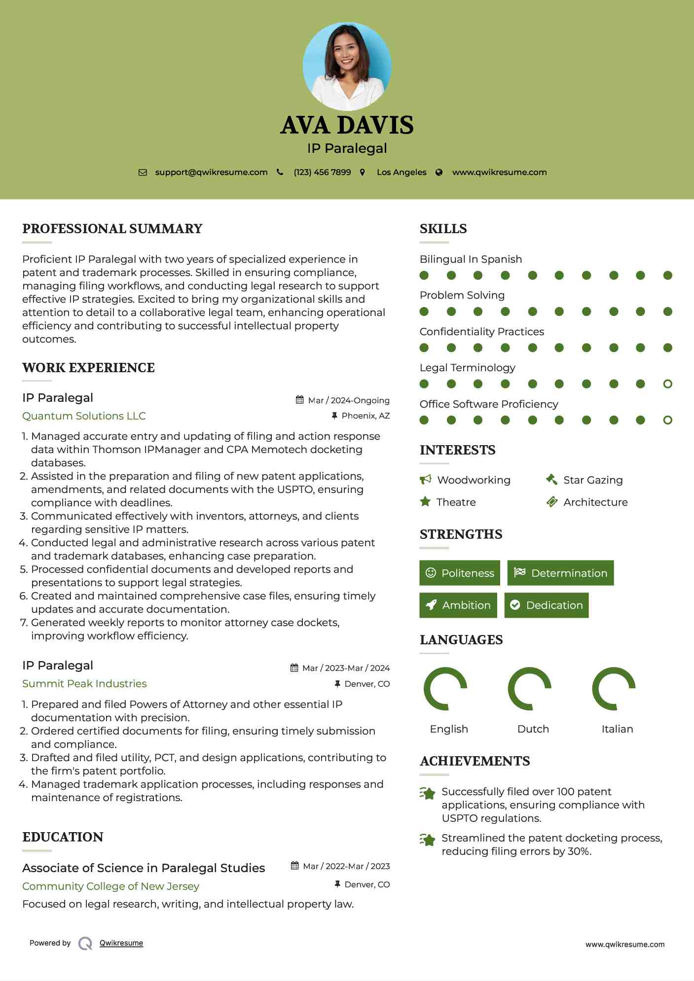 IP Paralegal Resume Model