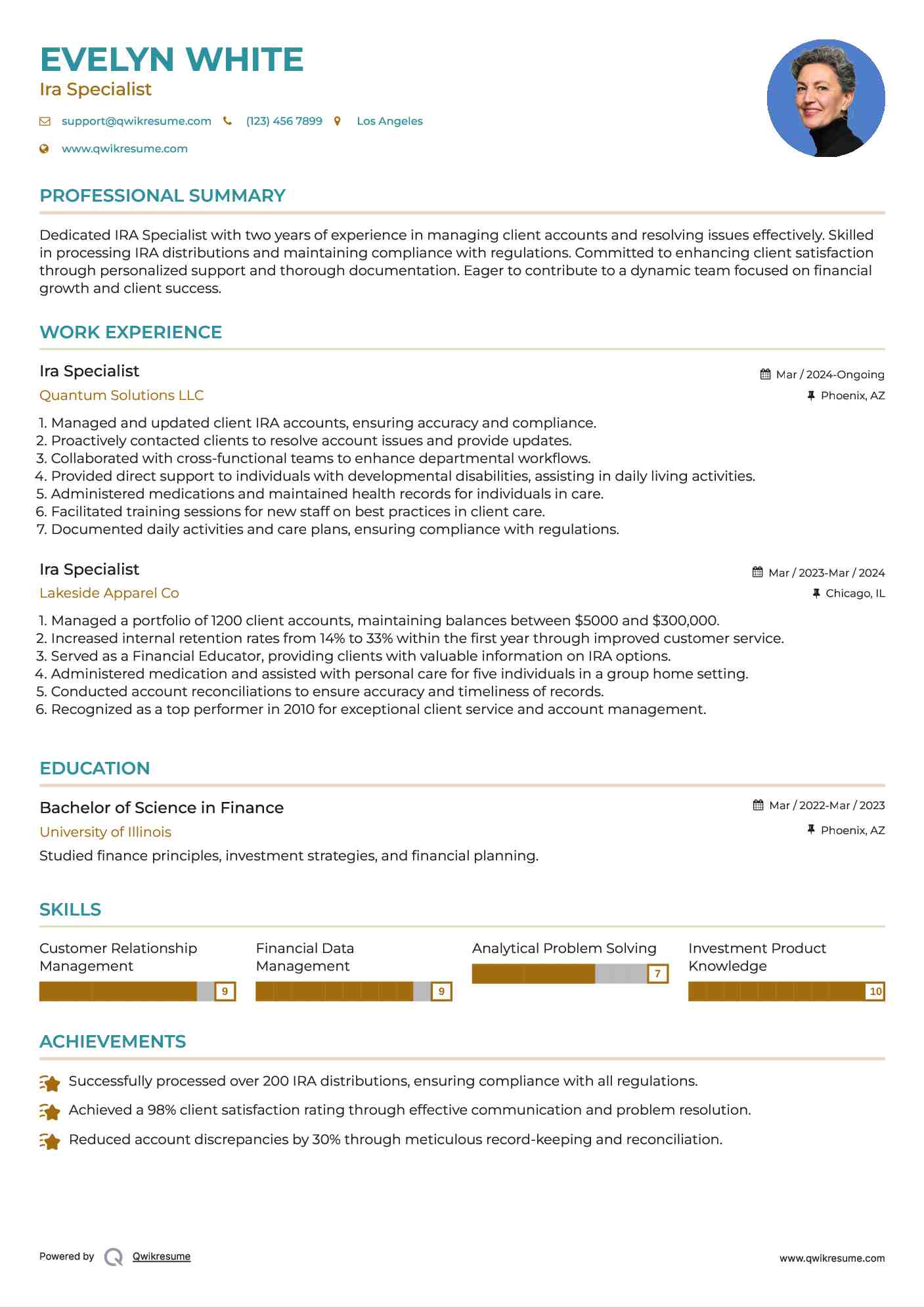 Ira Specialist Resume Sample