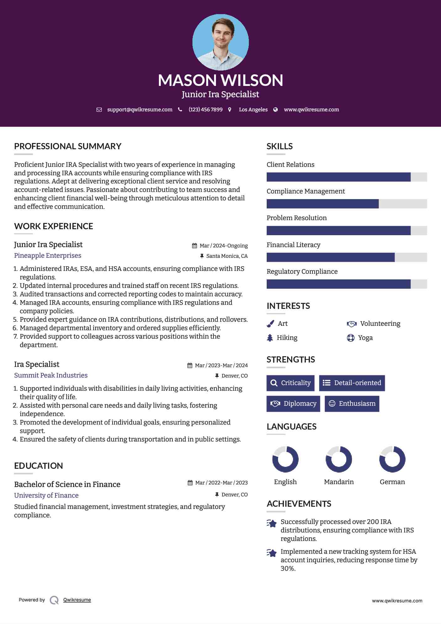 Junior Ira Specialist Resume Model