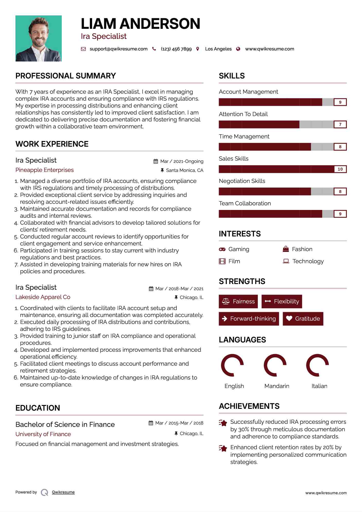 Ira Specialist Resume Model