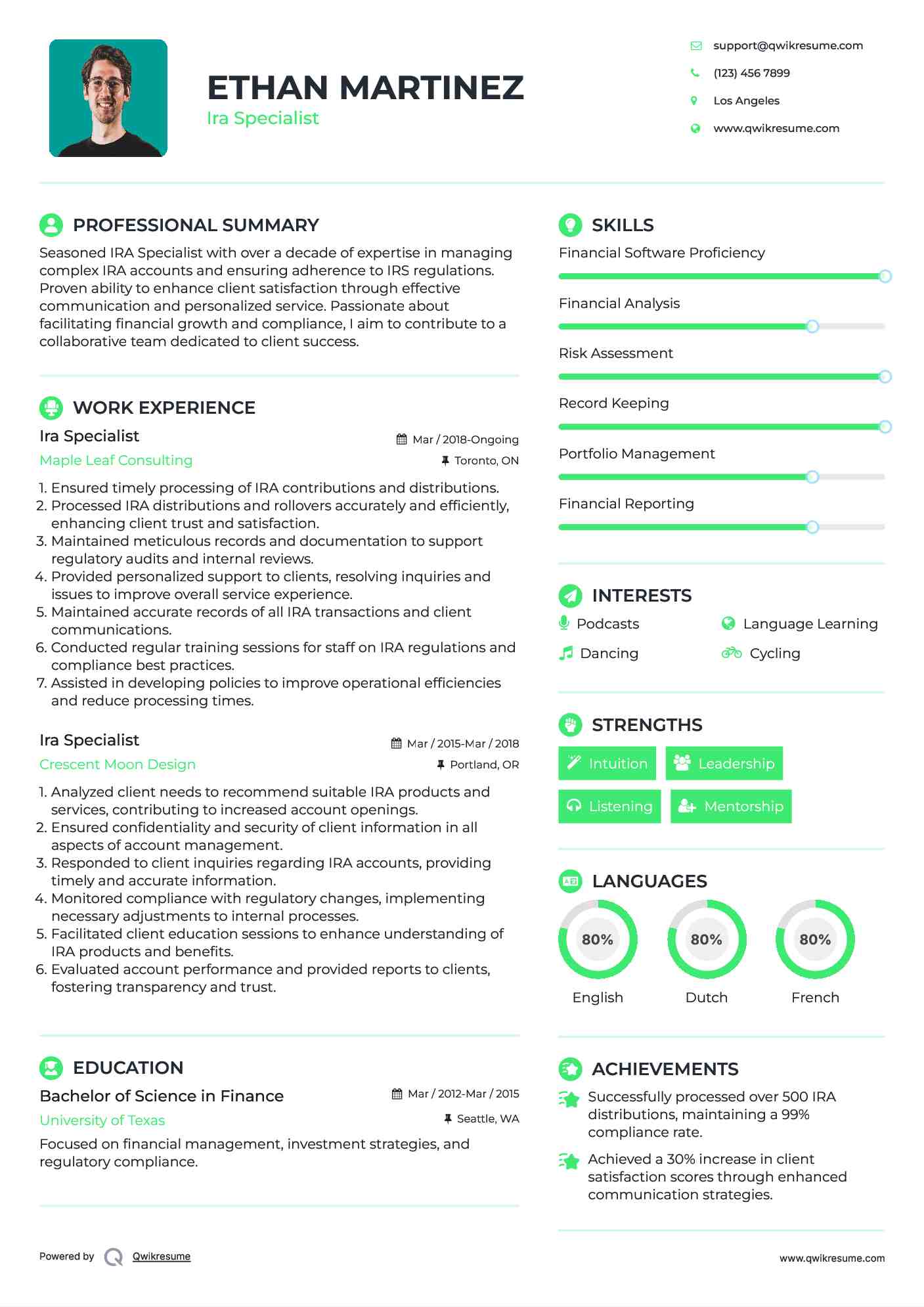 Ira Specialist Resume Model