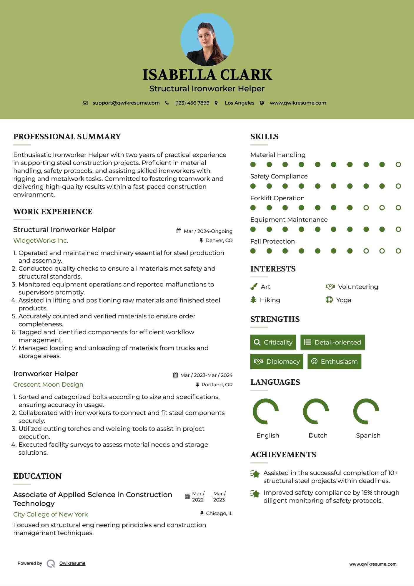 Structural Ironworker Helper
 Resume Example