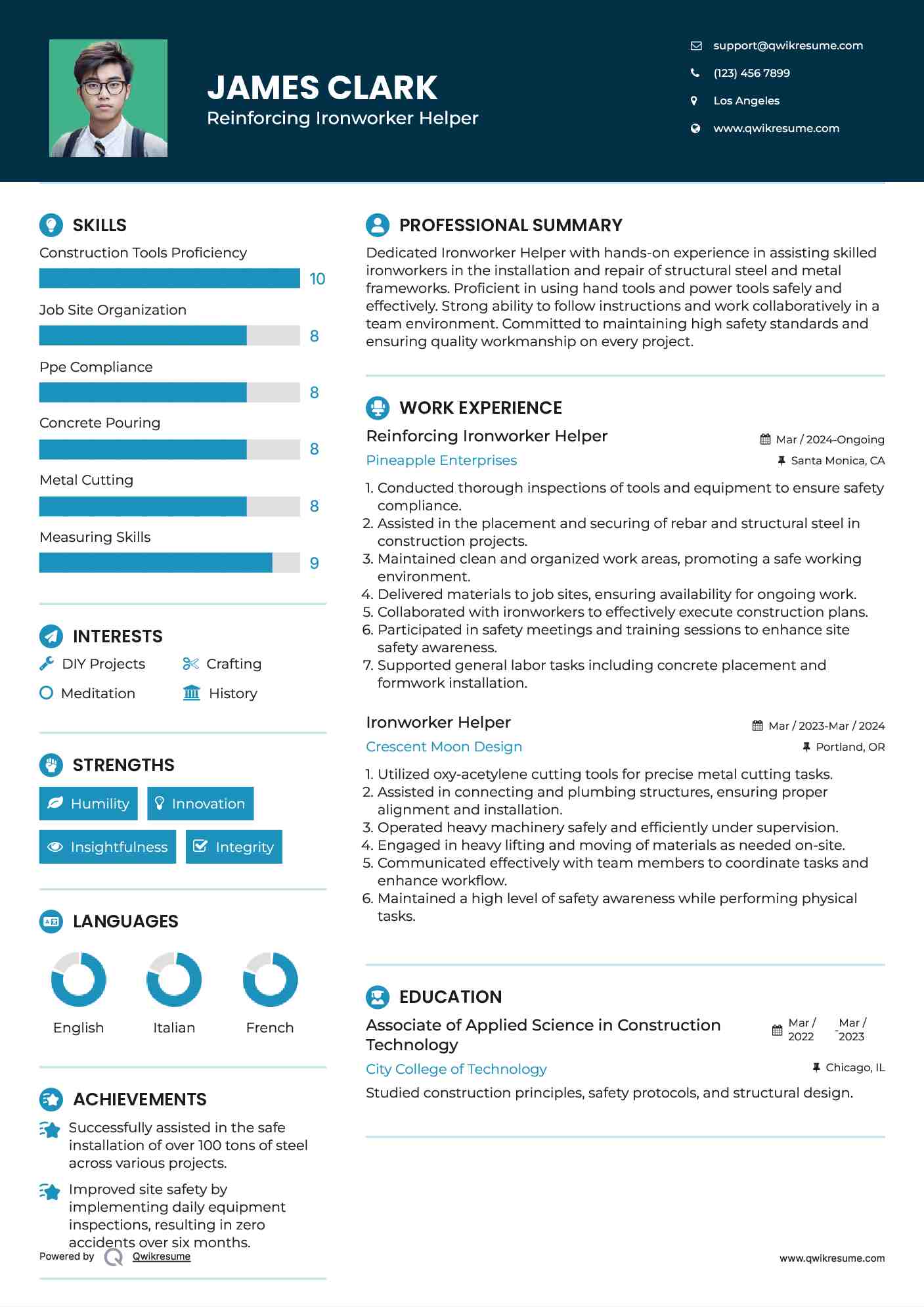 Reinforcing Ironworker Helper
 Resume Template