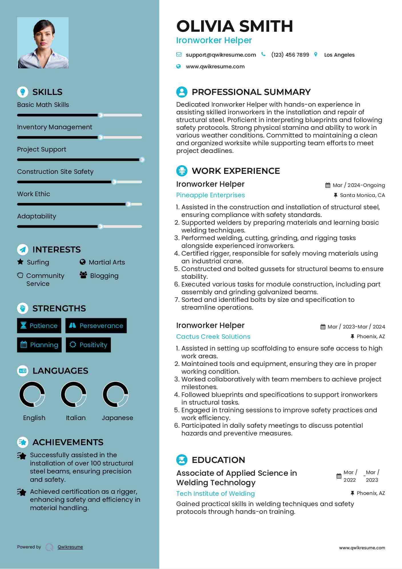 Ironworker Helper Resume Sample