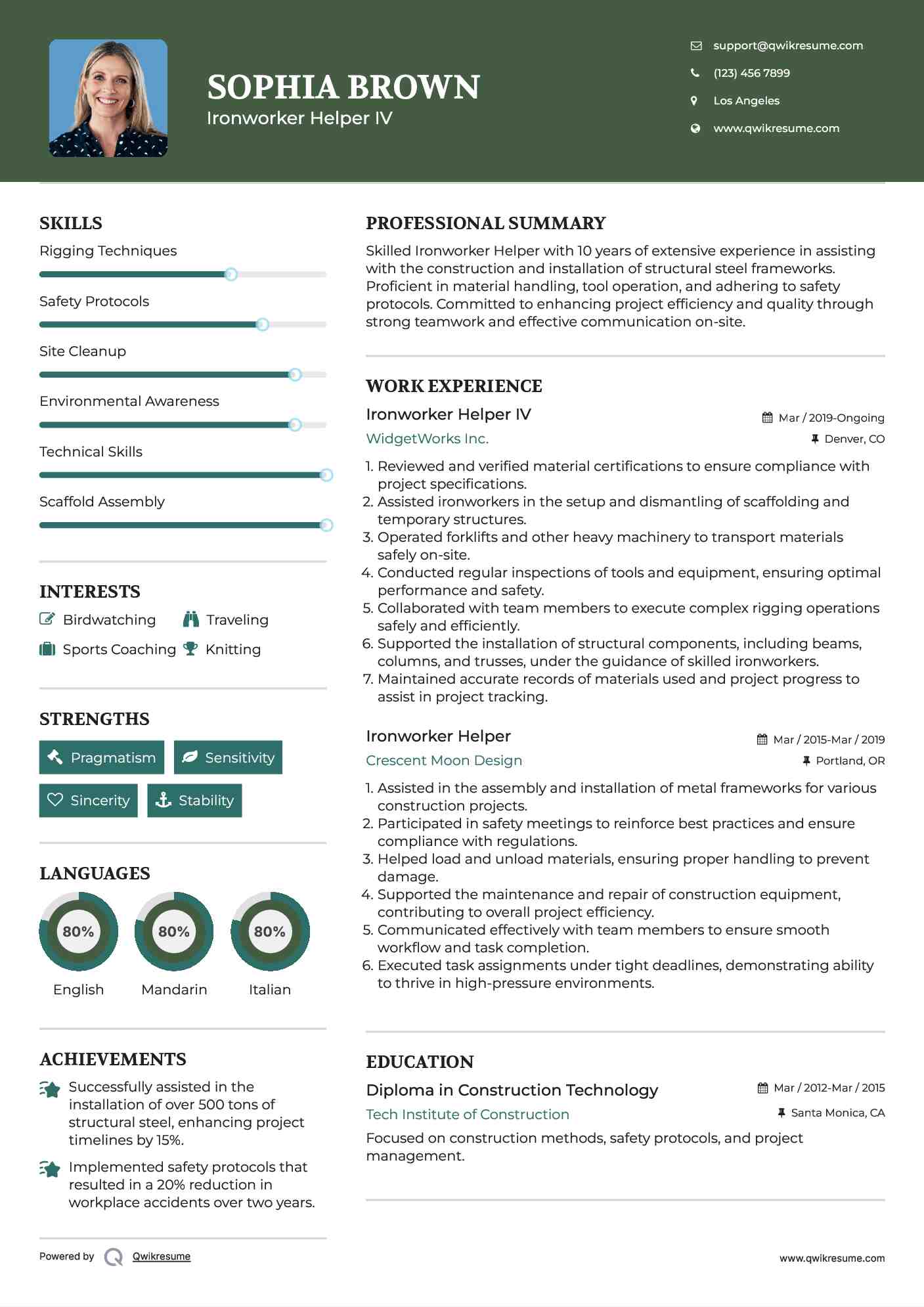 Ironworker Helper IV
 Resume Model