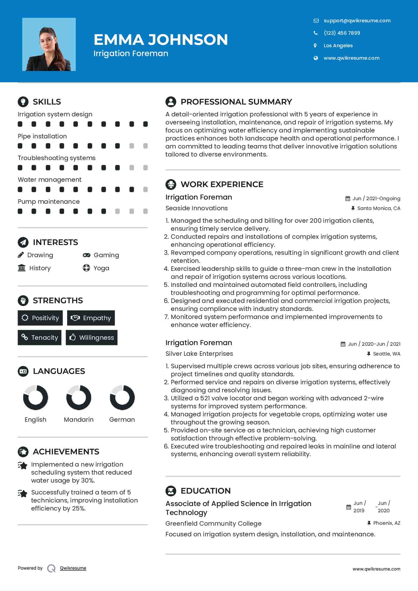 Irrigation Foreman Resume Sample