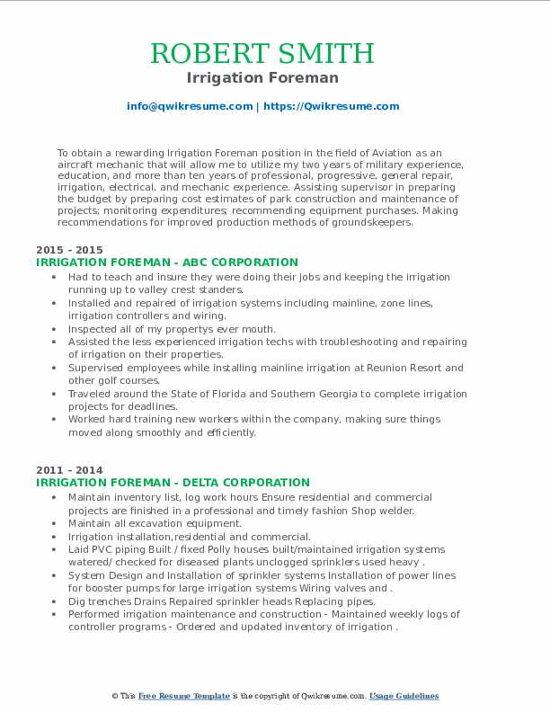 Irrigation Foreman Resume Samples - Irrigation Foreman 1661351082 Pdf
