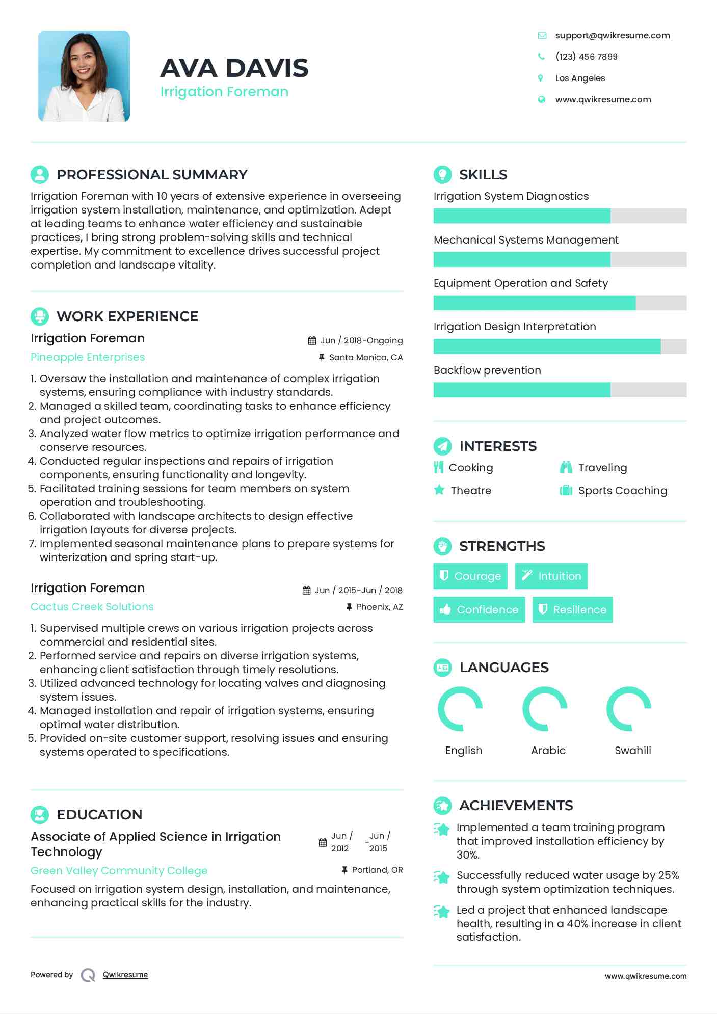 Irrigation Foreman Resume Format