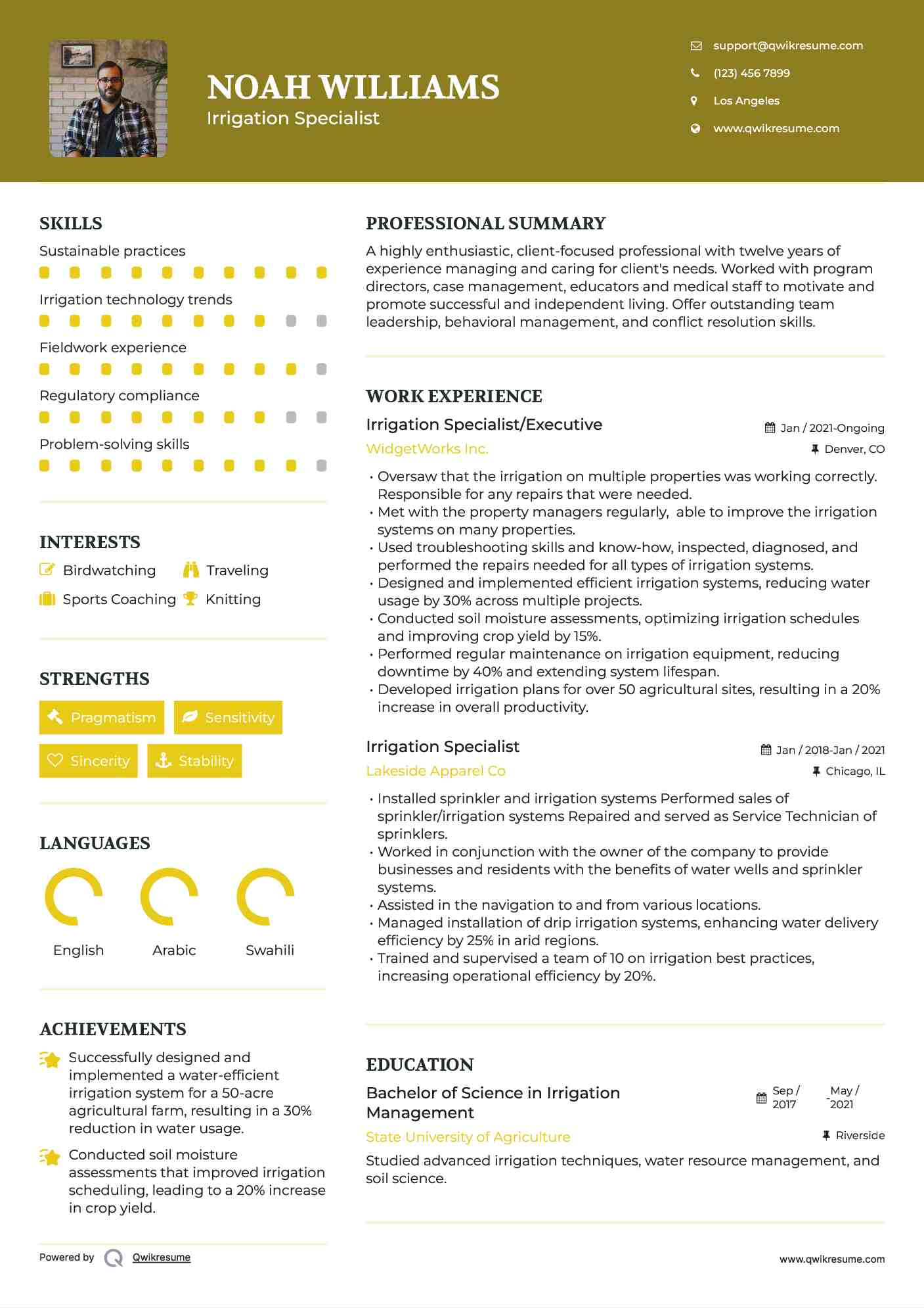 Irrigation Specialist/Executive Resume Model