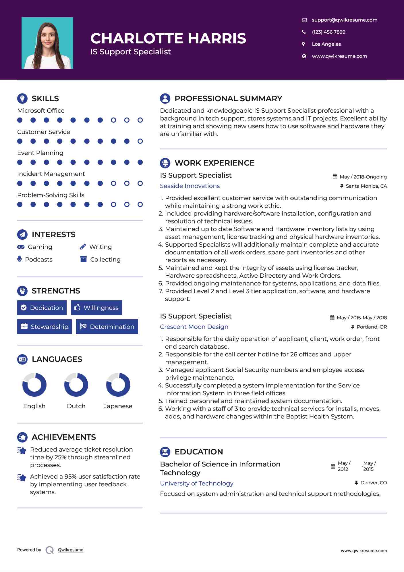 IS Support Specialist Resume Example