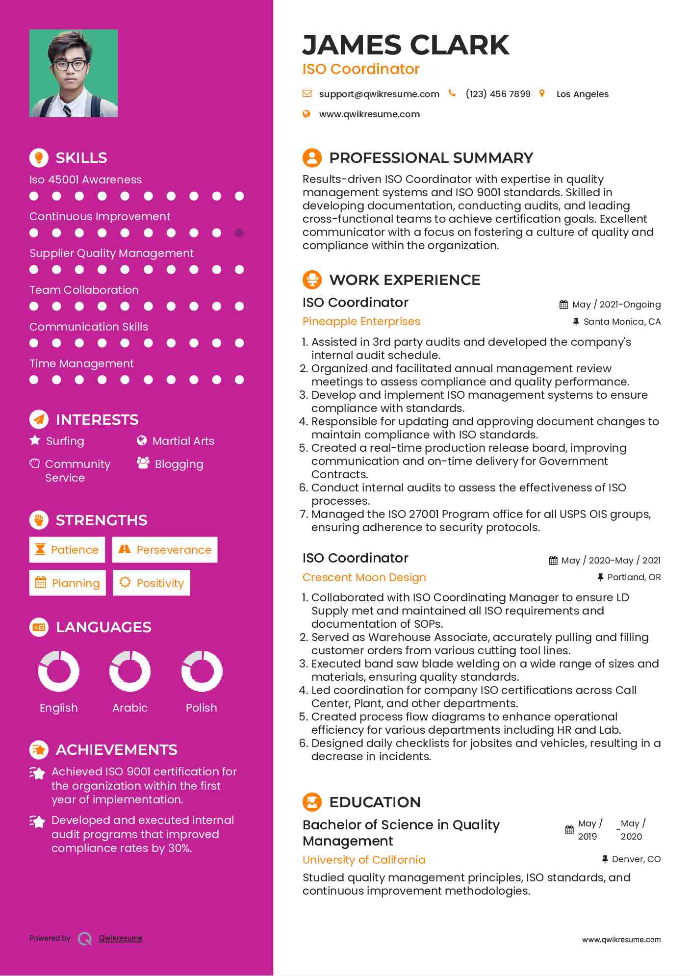 ISO Coordinator Resume Samples | QwikResume