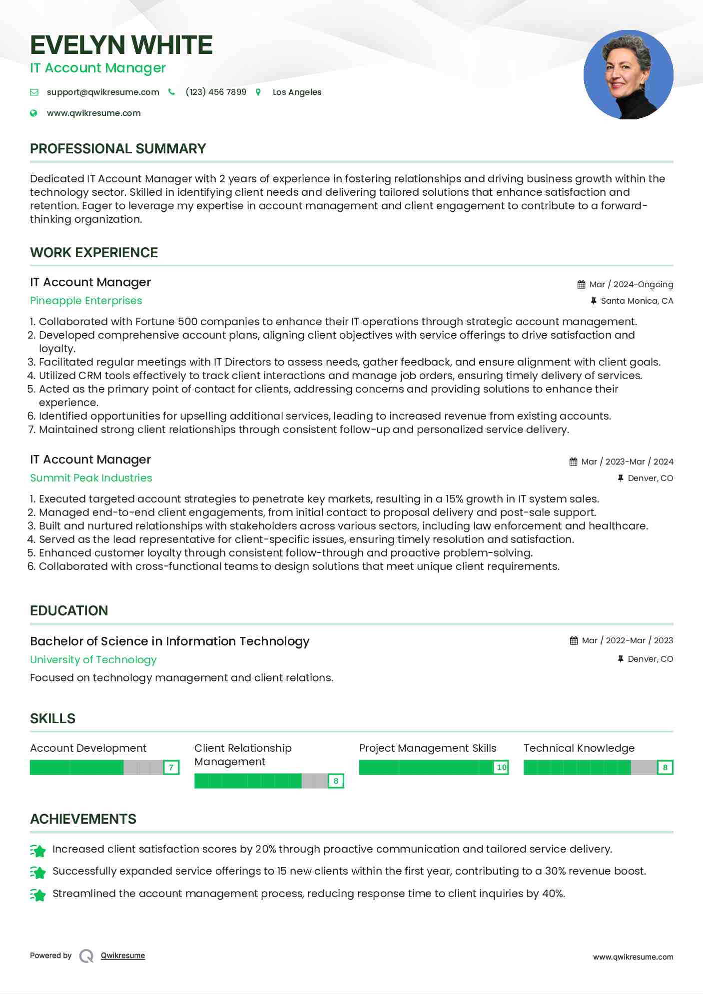 IT Account Manager Resume Sample