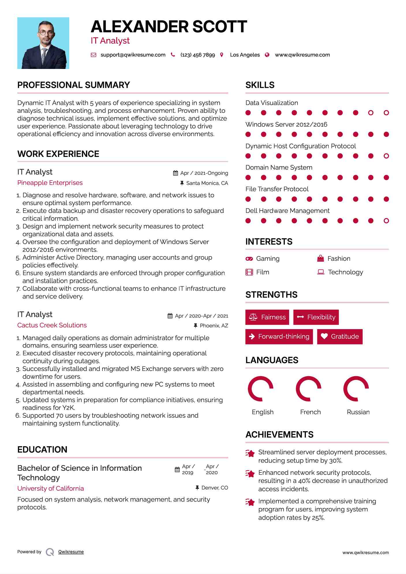 IT Analyst Resume Format