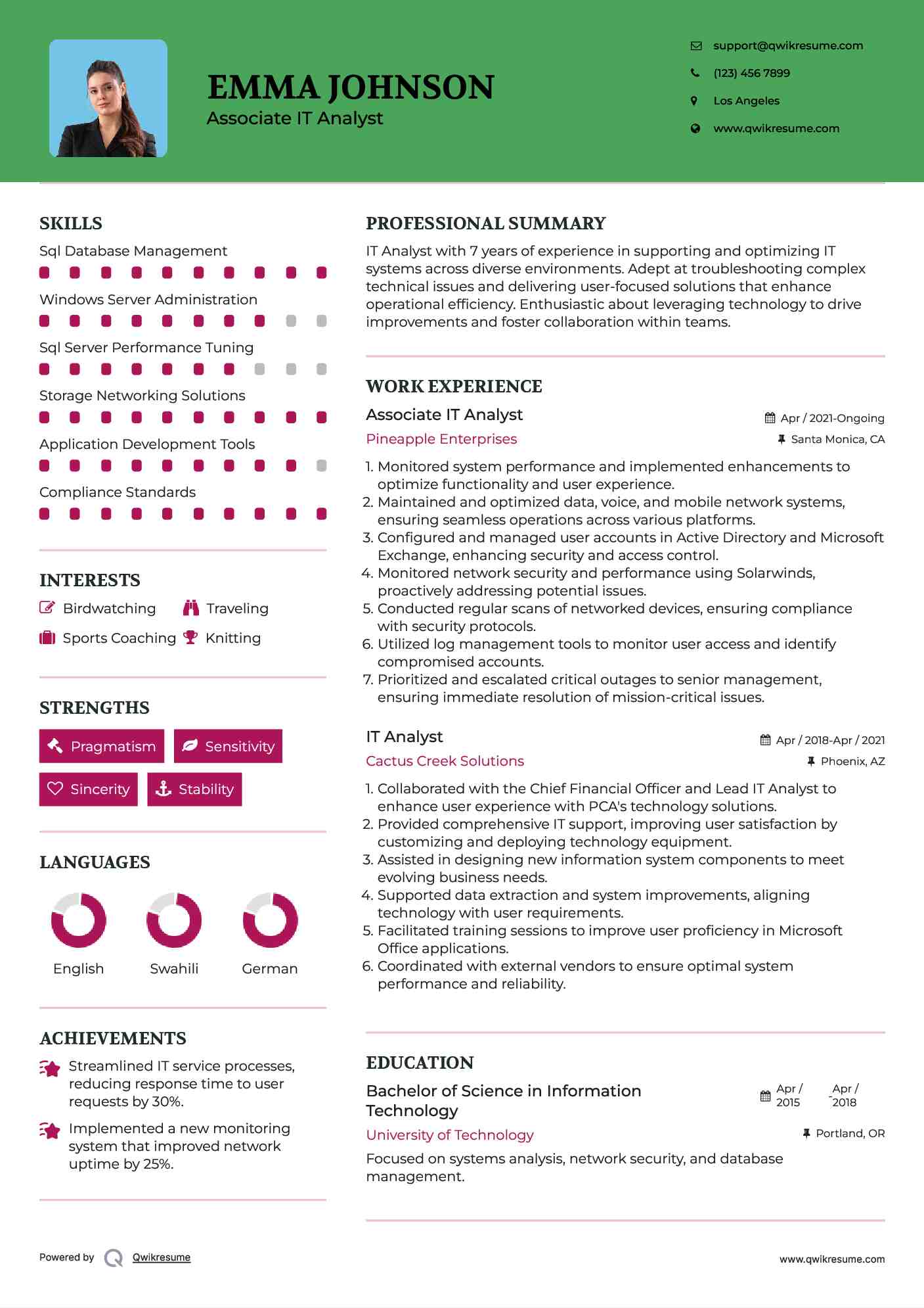 Associate IT Analyst Resume Template