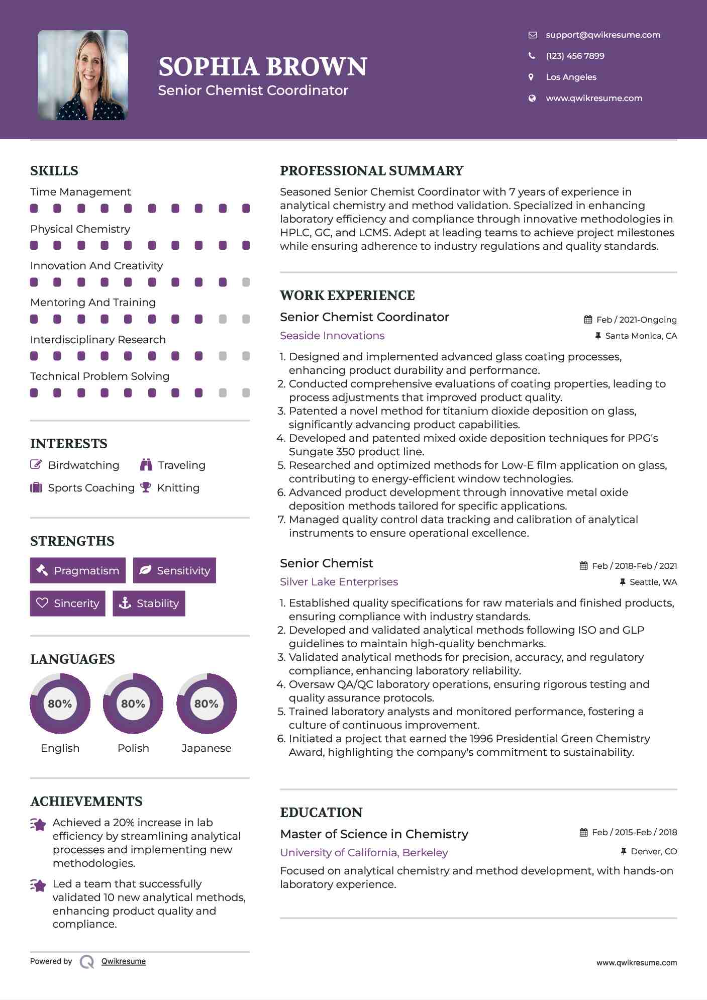 Senior Chemist Coordinator Resume Template