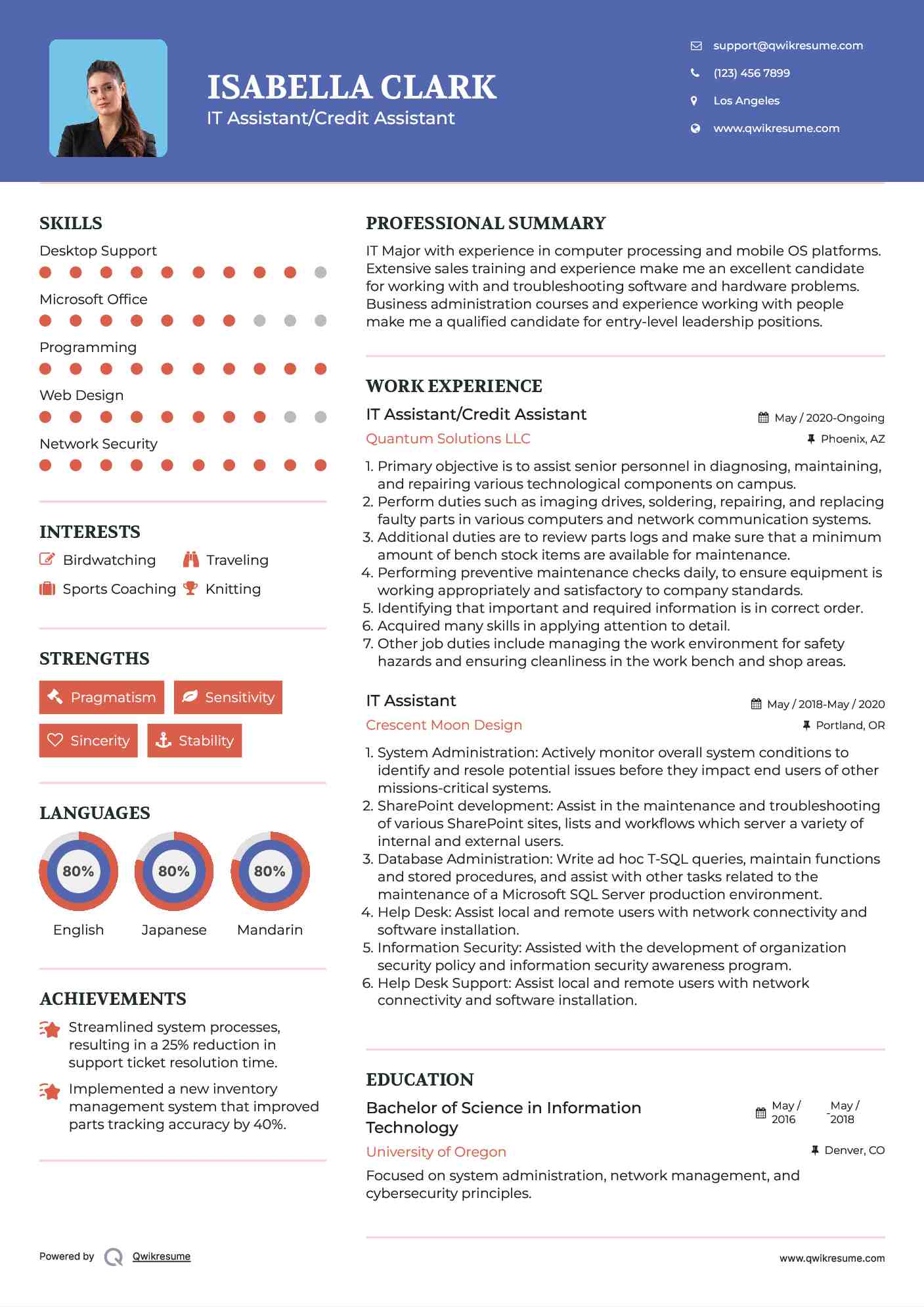 IT Assistant/Credit Assistant Resume Model