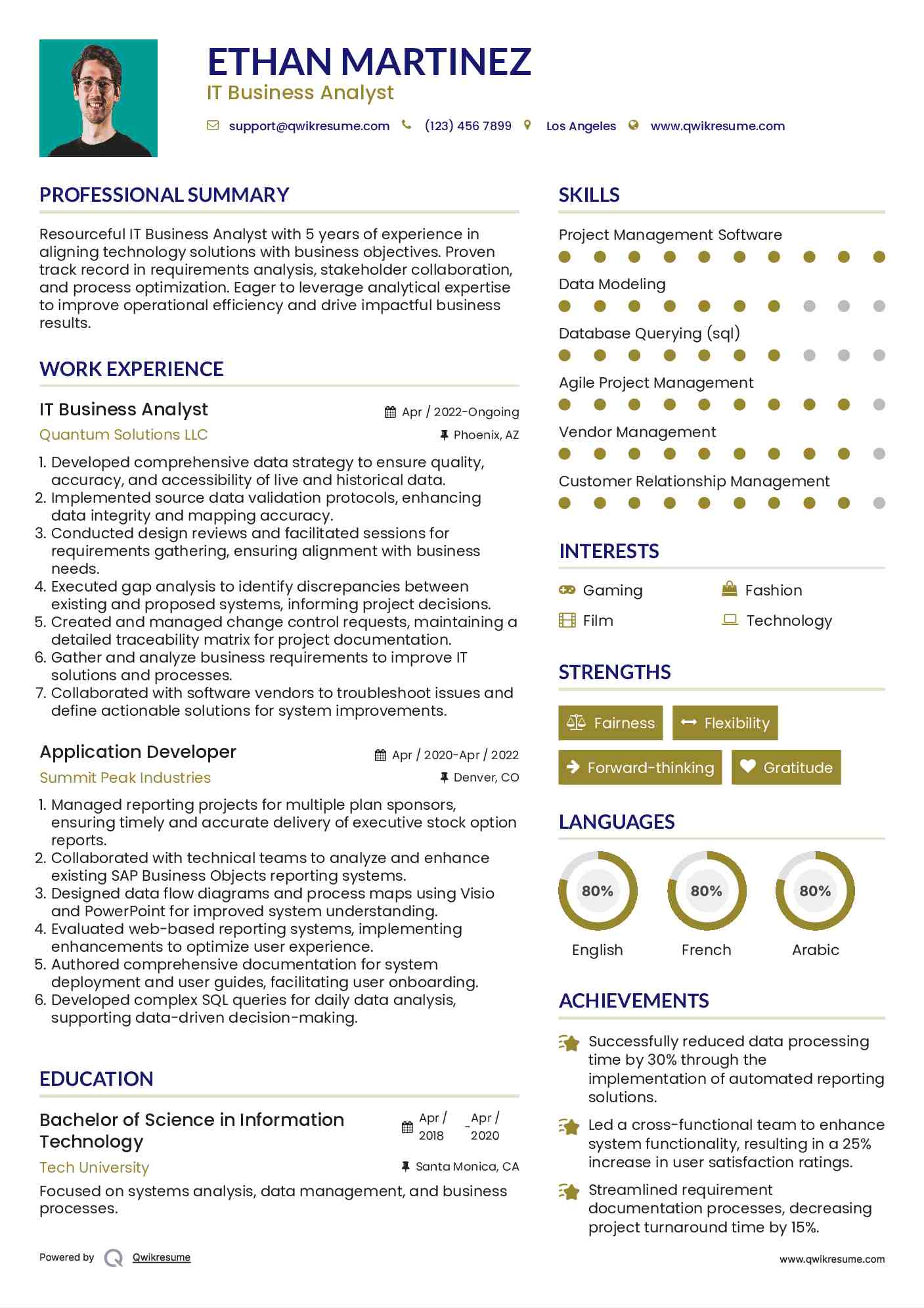 IT Business Analyst Resume Sample