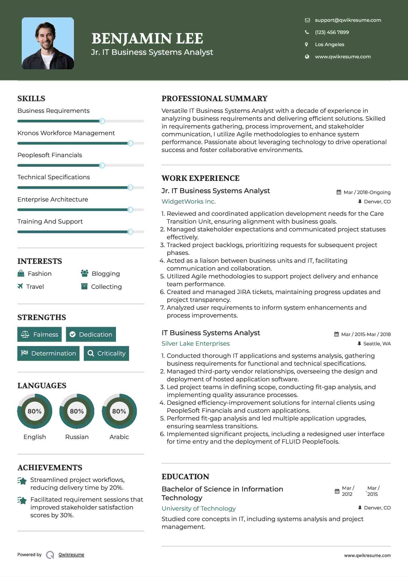 Jr. IT Business Systems Analyst Resume Format