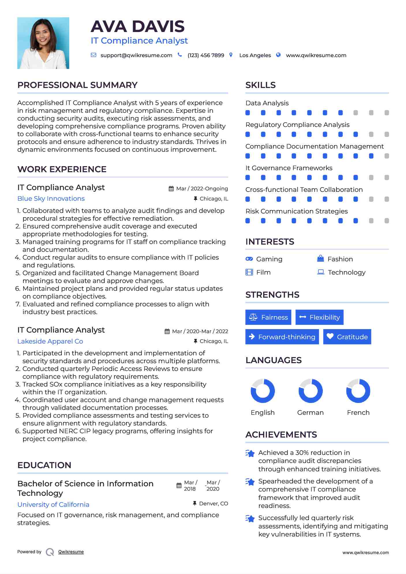 IT Compliance Analyst Resume Template