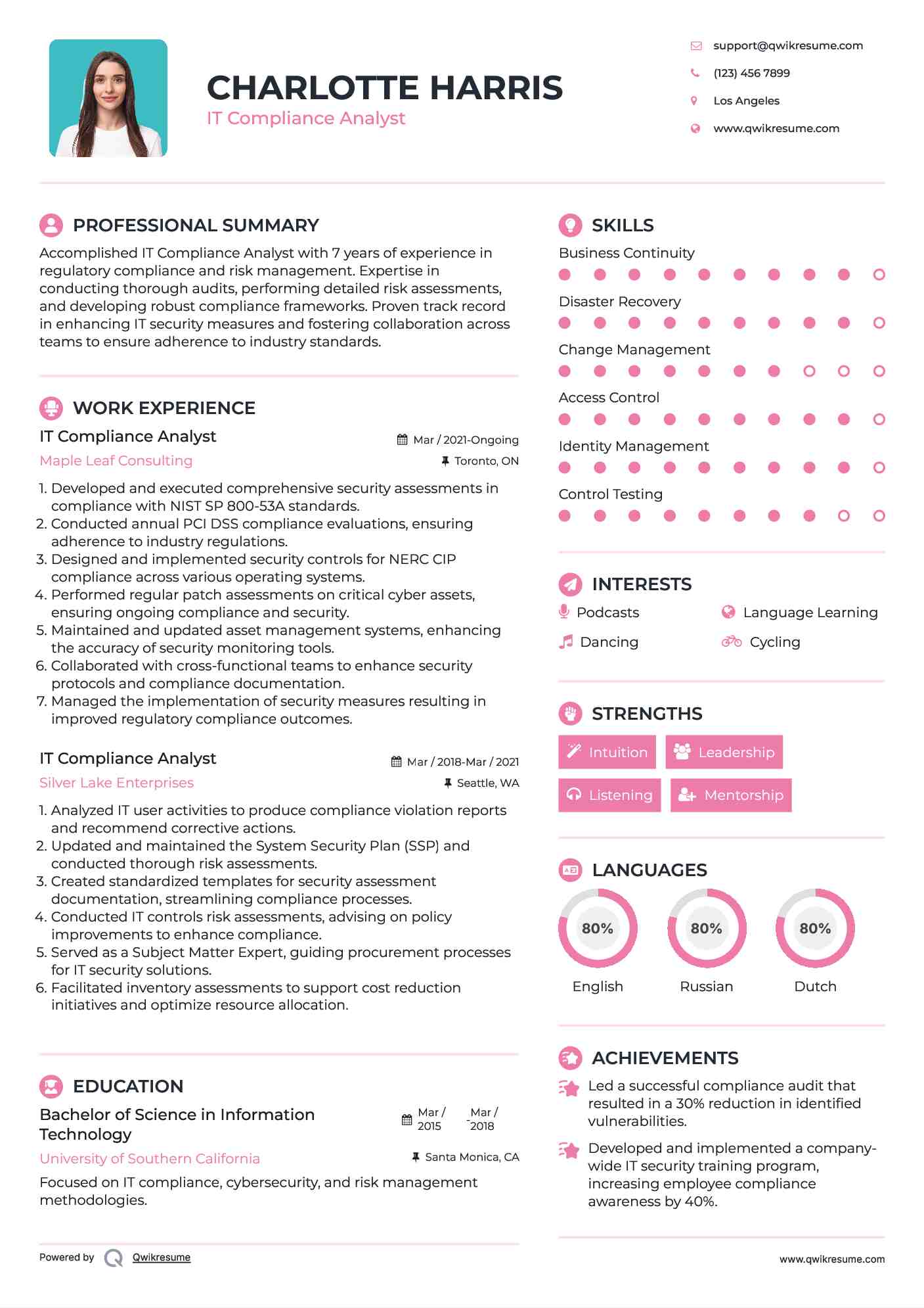 IT Compliance Analyst Resume Model