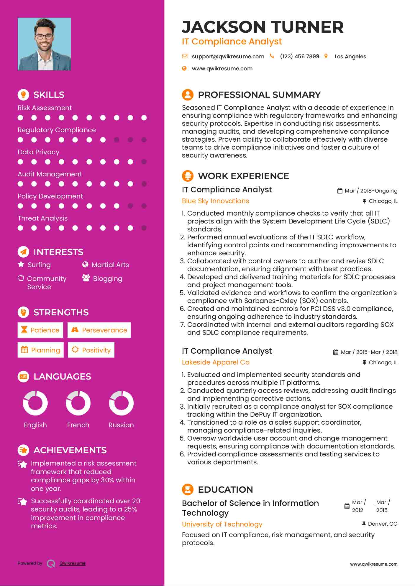 IT Compliance Analyst Resume Model