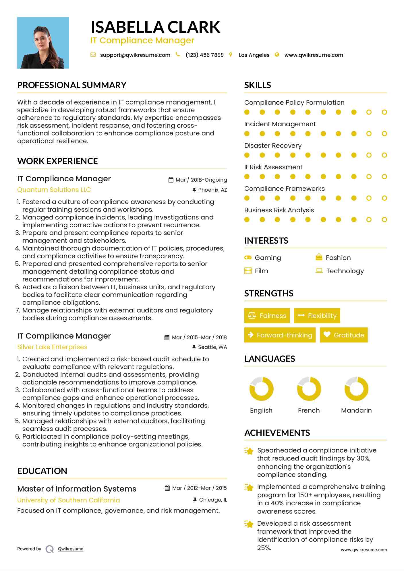 IT Compliance Manager Resume Sample