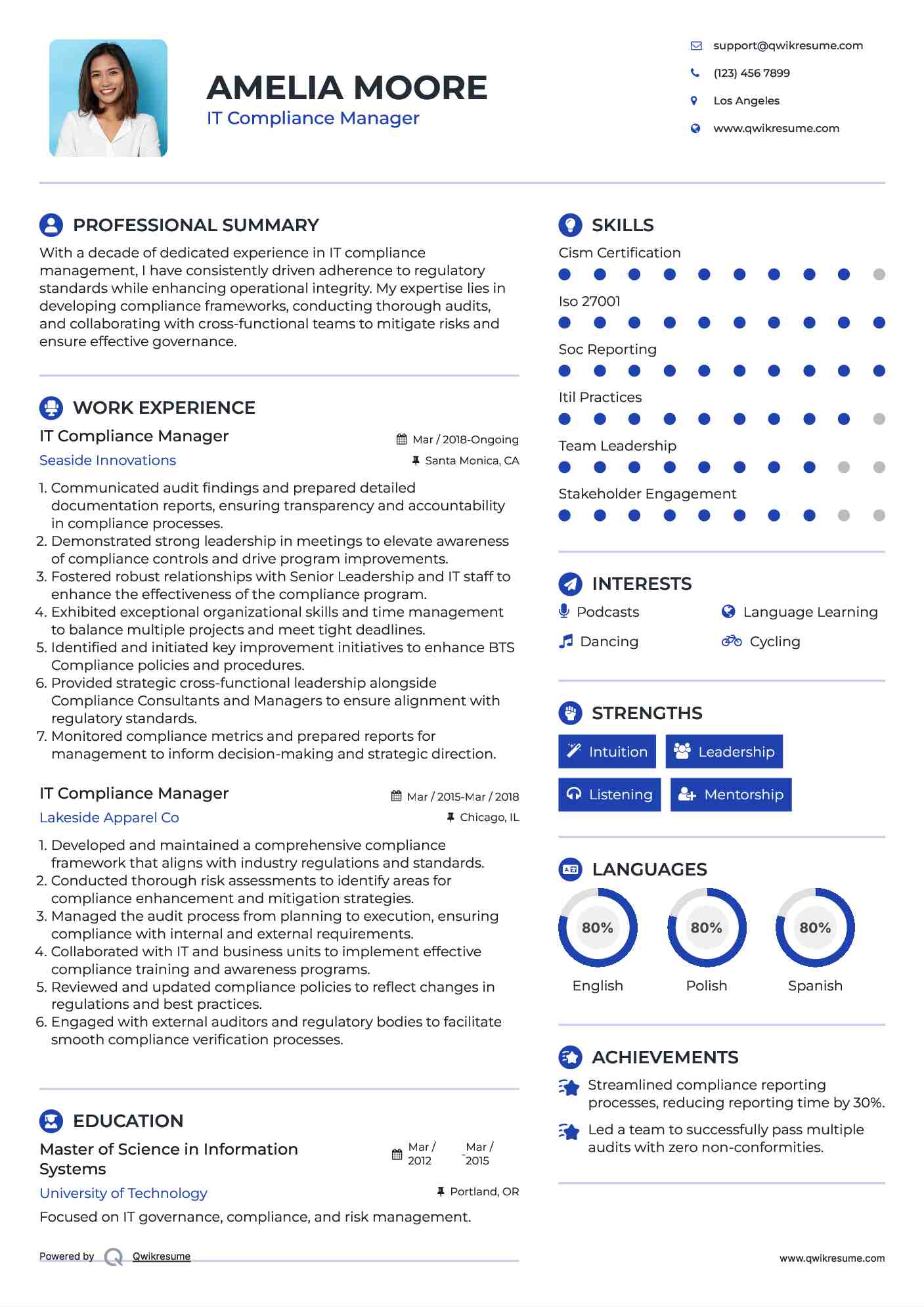 IT Compliance Manager Resume Model