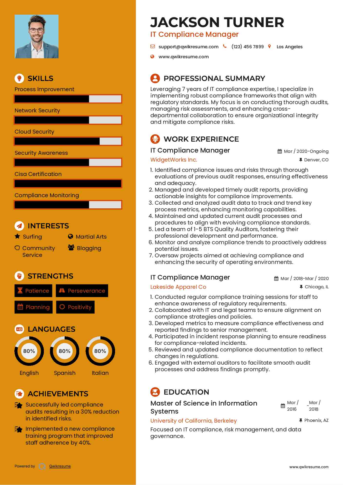 IT Compliance Manager Resume Format