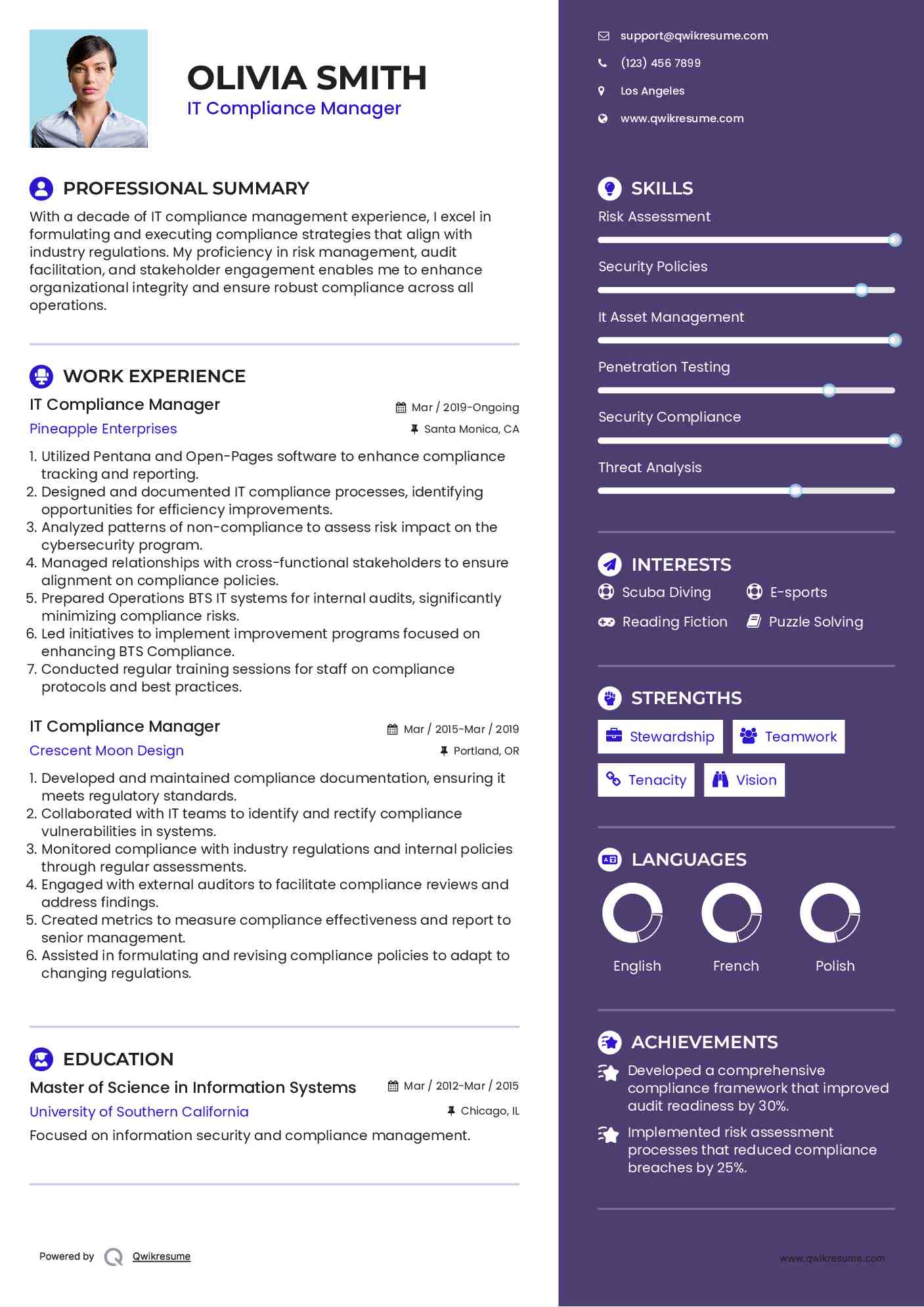 IT Compliance Manager Resume Model