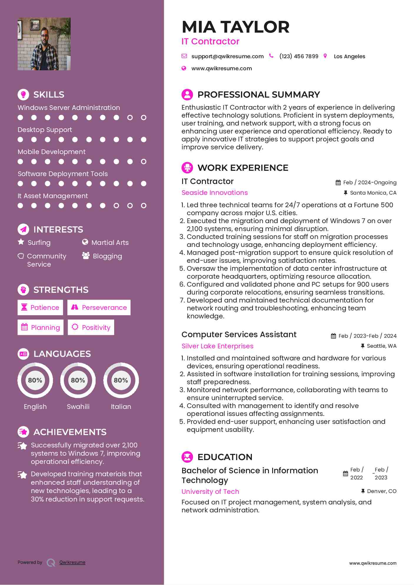 IT Contractor Resume Sample