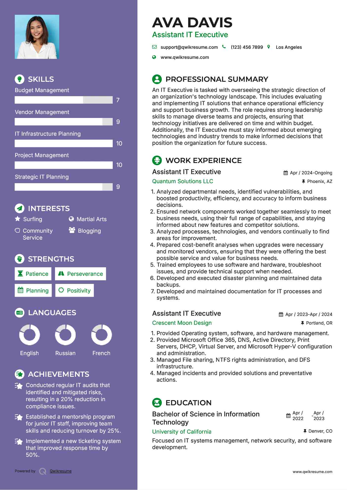 Assistant IT Executive Resume Format