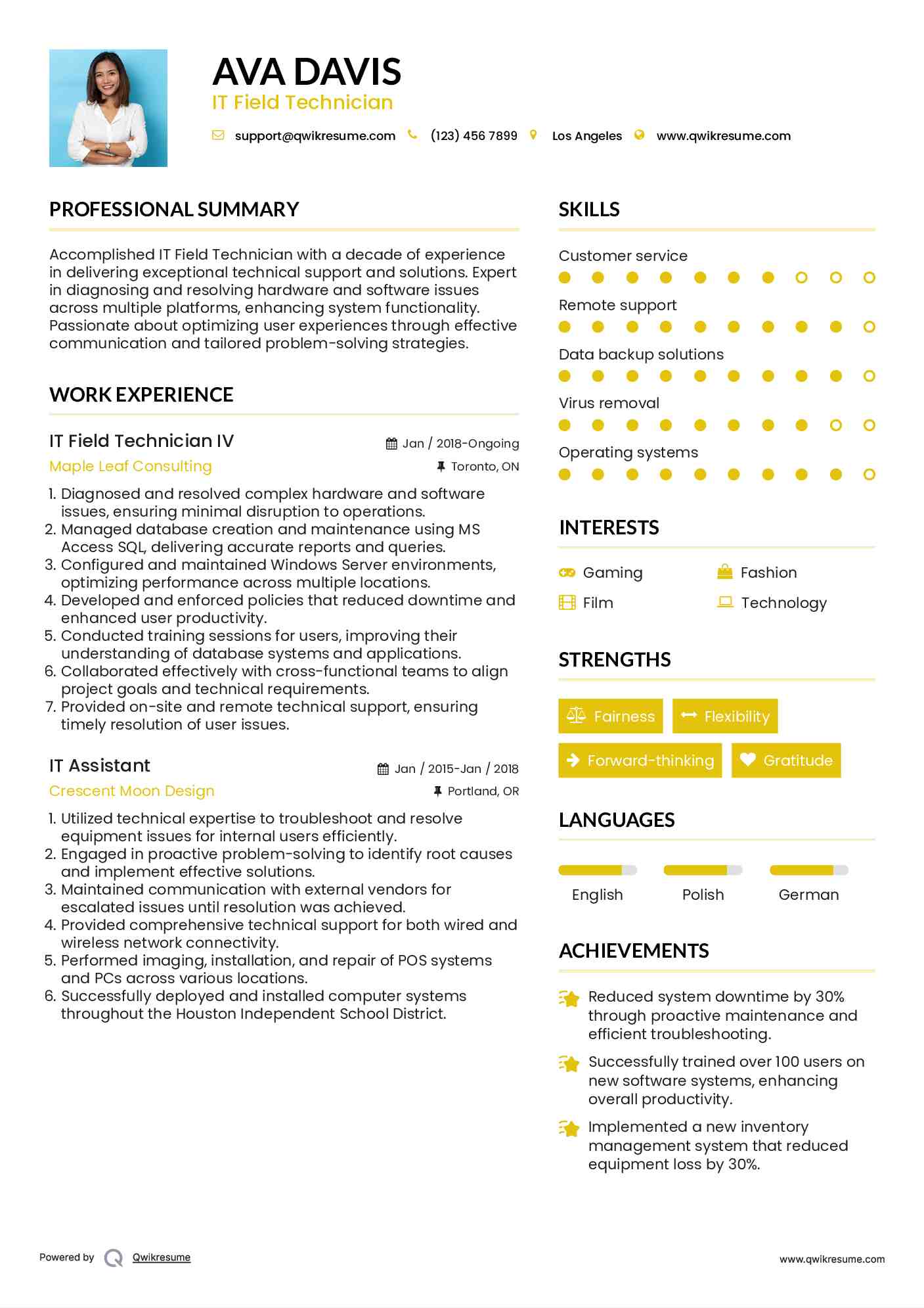 IT Field Technician IV Resume Template