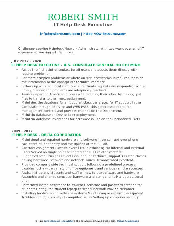 IT Help Desk Resume Samples QwikResume