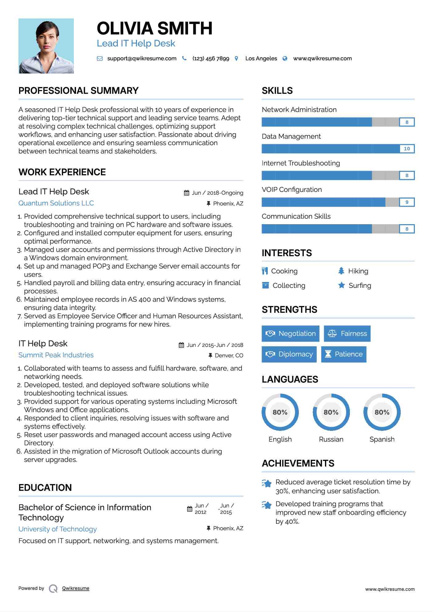 Lead IT Help Desk  Resume Format