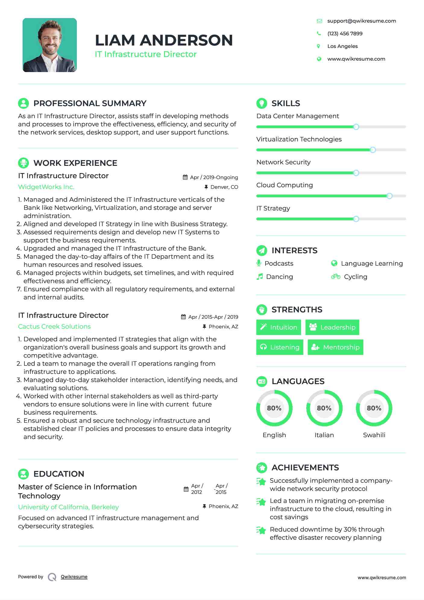 IT Infrastructure Director Resume Model
