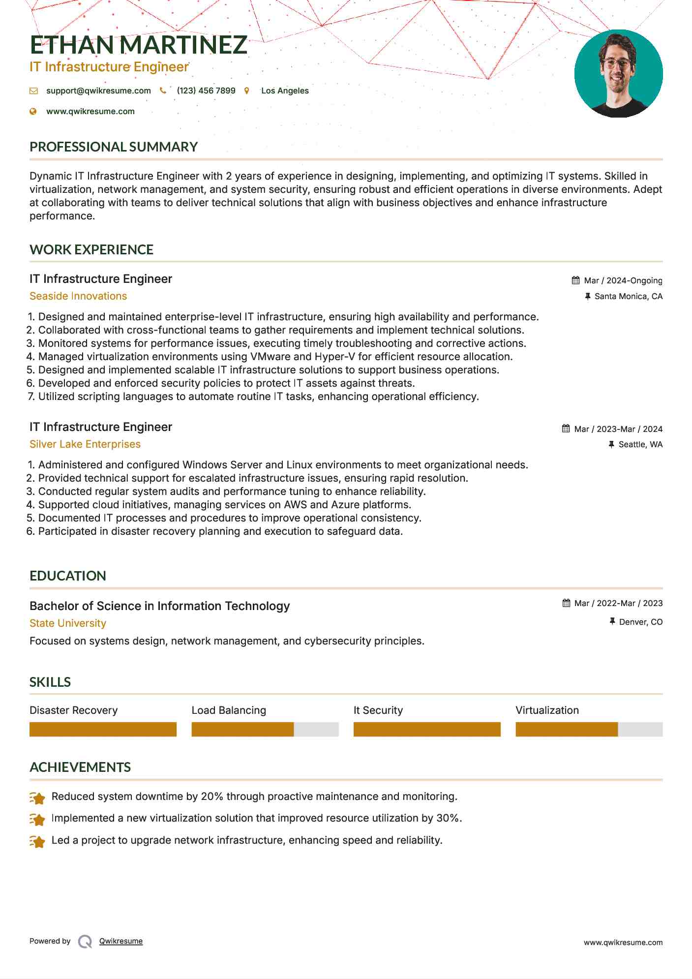 IT Infrastructure Engineer Resume Sample