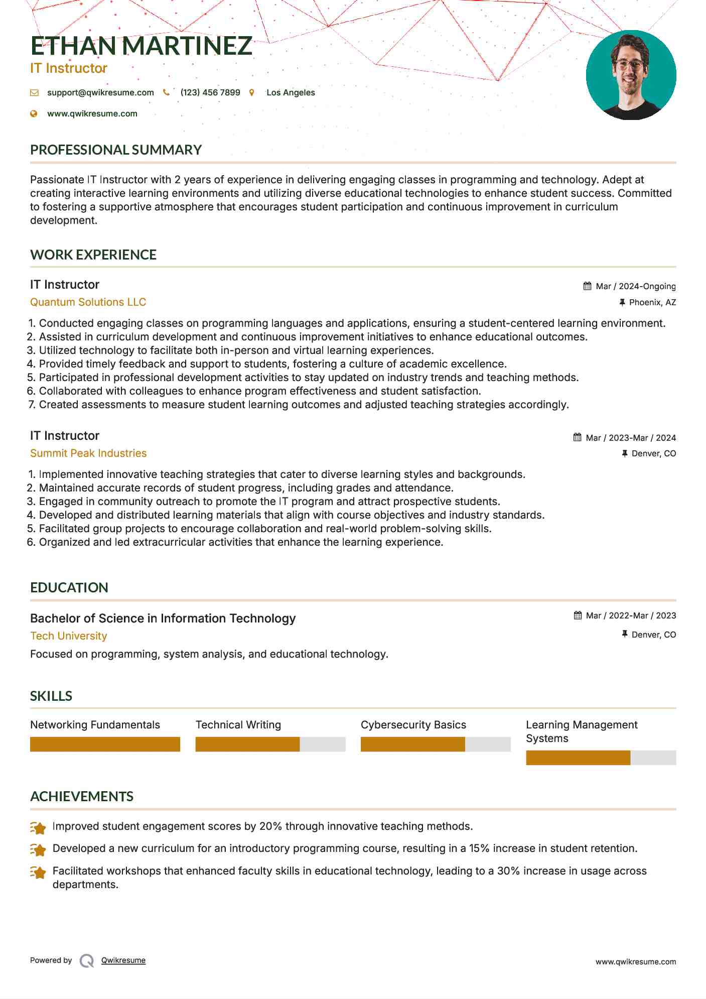 IT Instructor Resume Model