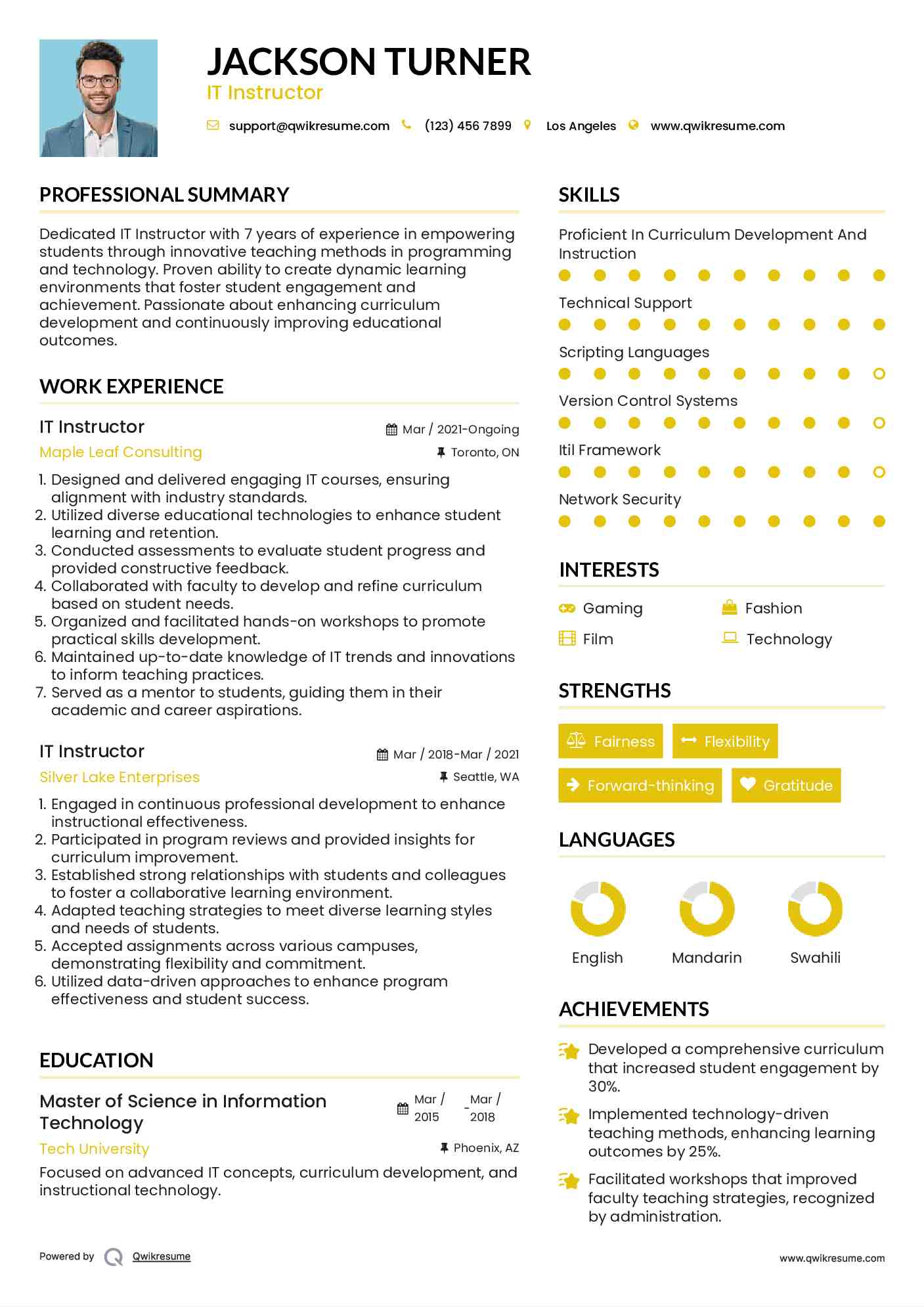 IT Instructor Resume Model